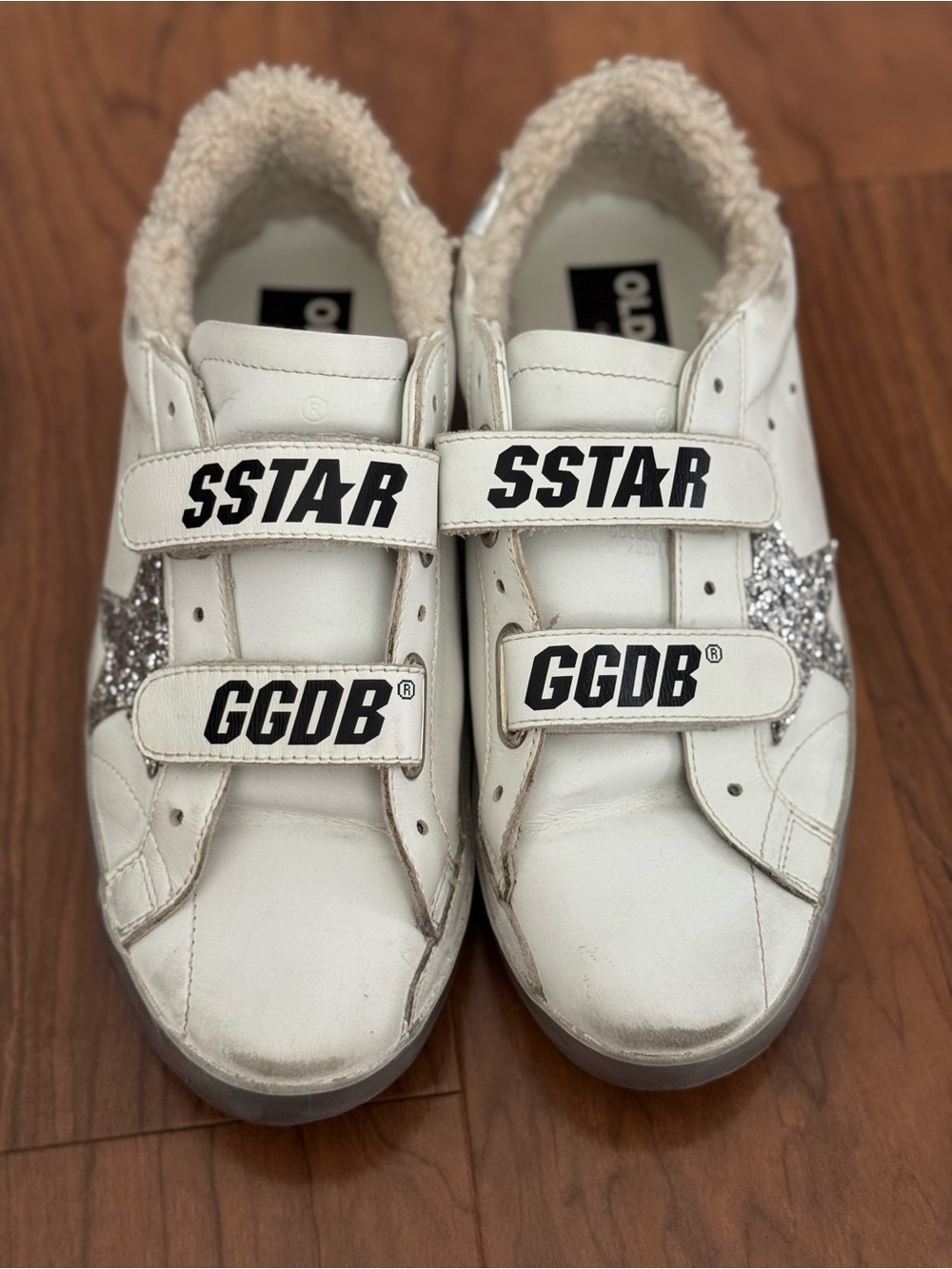 Old School Golden Goose White Sneakers with Silver Glitter Star - SSTAR